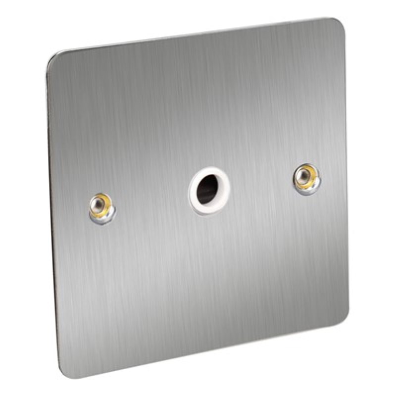 Flat Plate 20Amp Flex Outlet Plate *Satin Chrome/White Insert ** - Click Image to Close
